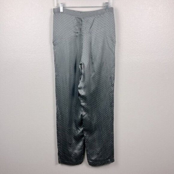 Galadriel Silk Slacks High Rise Swiss Dot Ankle Length Straight-Leg Grey Pants M - Picture 5 of 14